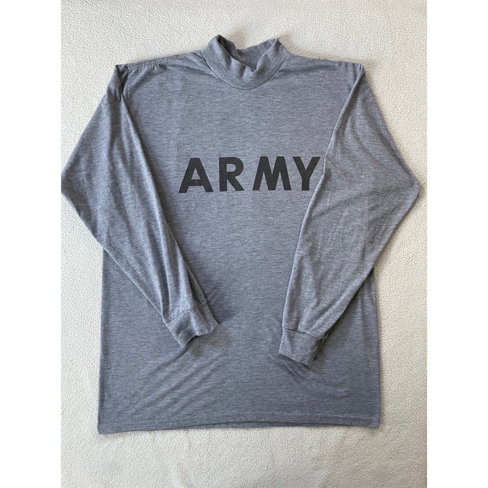 Unicor Mens Large PFU Physical Fitness Uniform T-Shirt Gray Army Graphic LS Mock